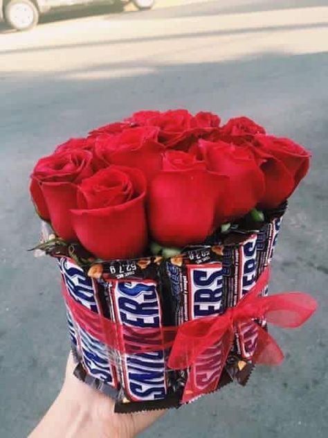 Snickers  & Red Roses Arrangement