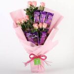 Pink Roses & Dairy Milk Silk Chocolate Bouquet 1